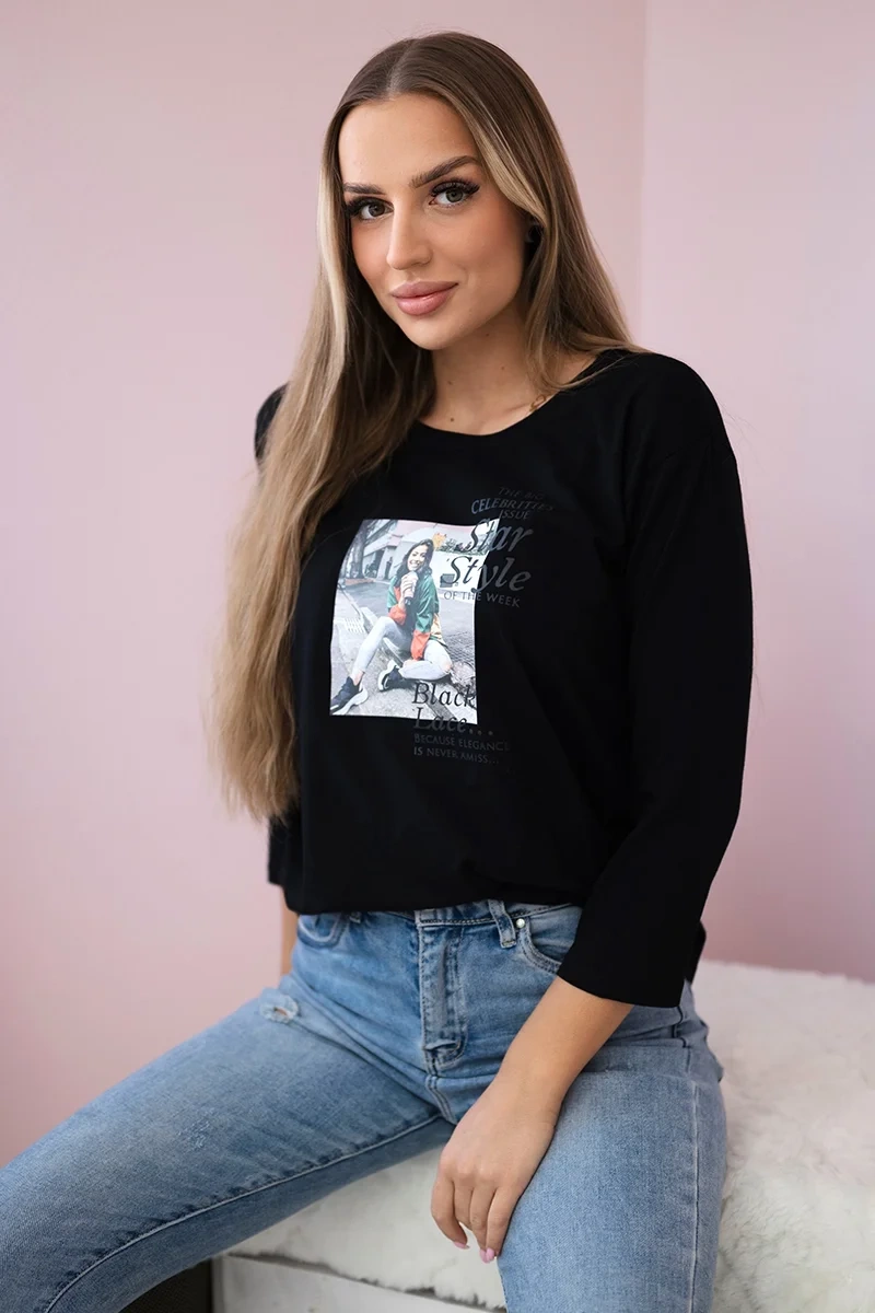 Blouse with Star Style print black