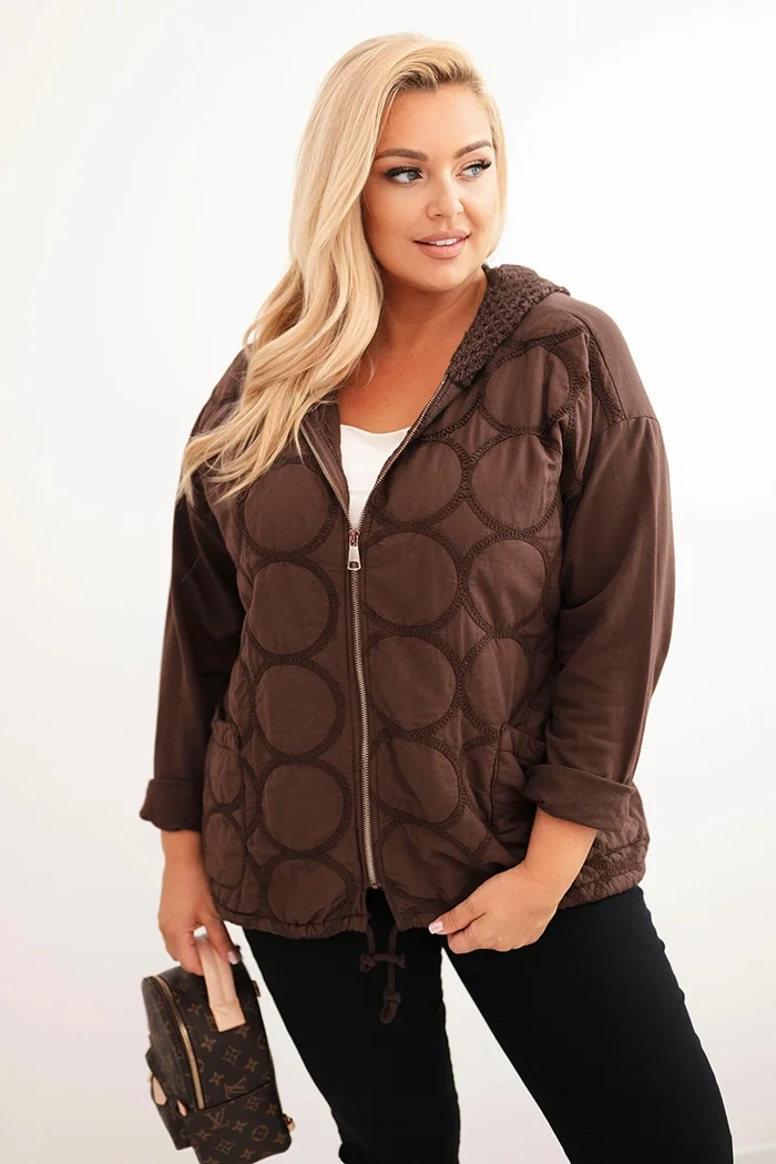 Kesi Włoski Women's Plus Size cotton zip-up hoodie brown