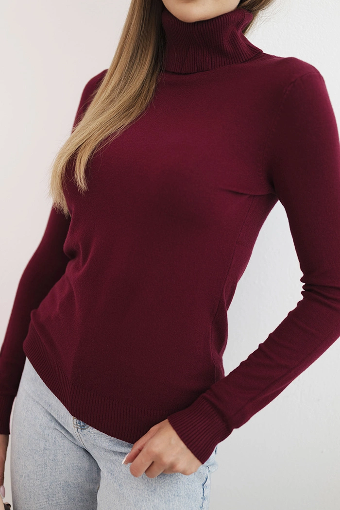 Kesi Włoski Women's viscose sweater with a turtleneck and long sleeves burgundy
