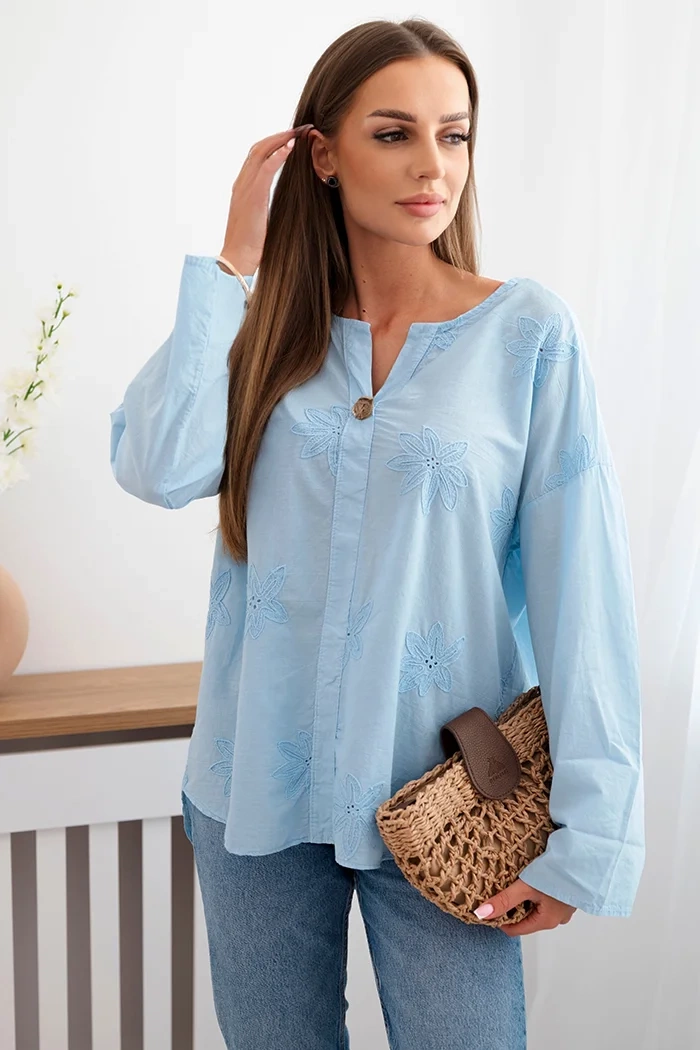 Kesi Włoski Shirt blouse with an embroidered pattern blue