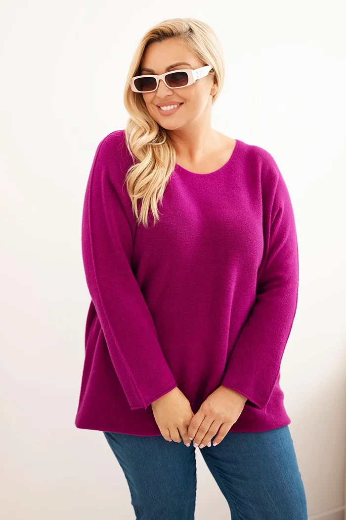 Kesi Włoski Plus size women's sweater with a boat neck dark purple