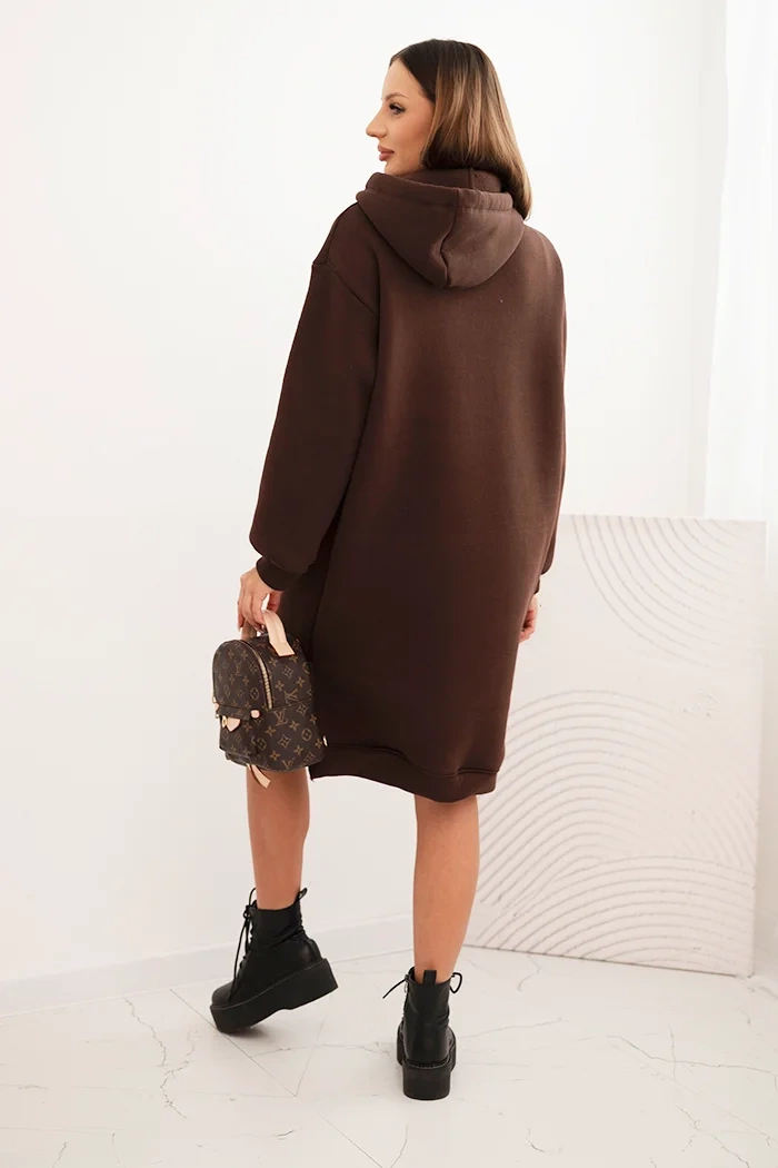 Kesi Włoski Women's cotton hoodie dress insulated brown