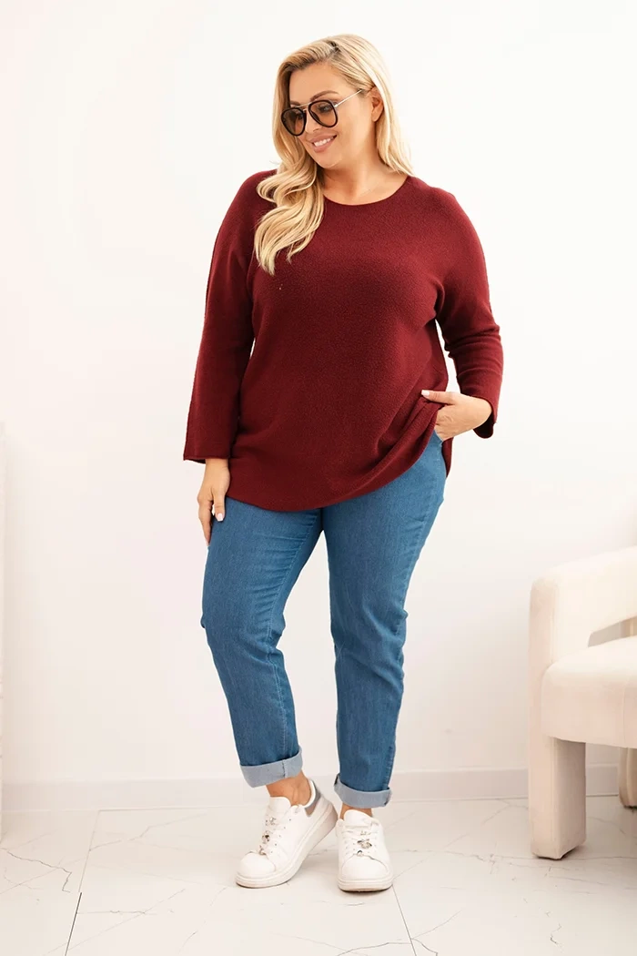 Kesi Włoski Plus size women's sweater with a boat neckline burgundy