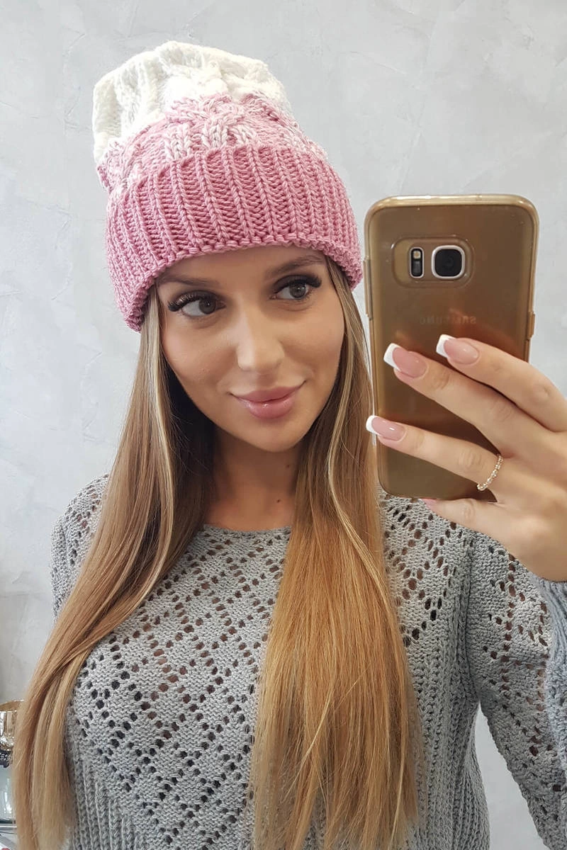 Women's cap Samara K346 powder pink+ecru