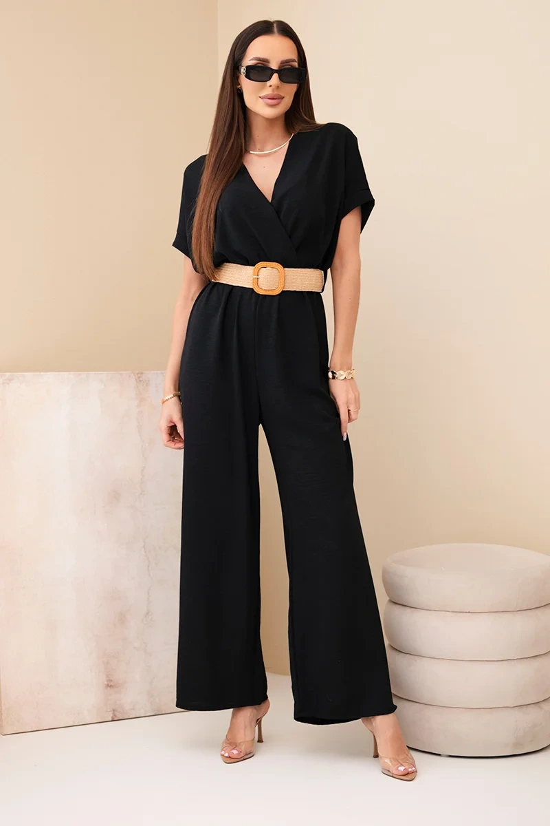 Jumpsuit with decorative belt at the waist black