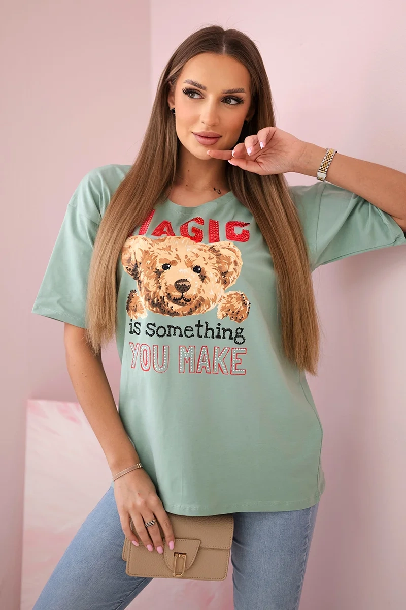 Blouse with Magic dark mint print