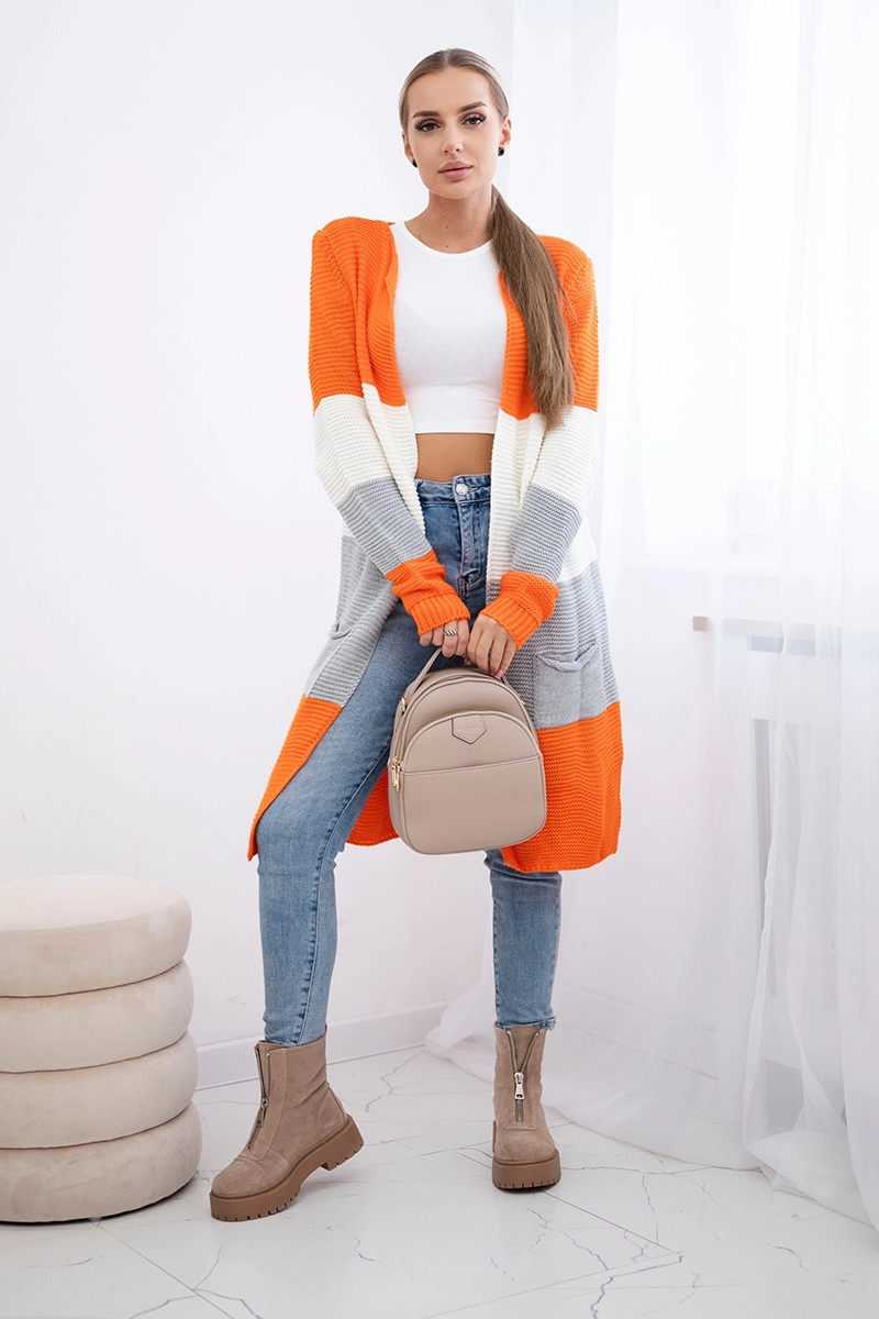 Cardigan Sweater on Straps Orange+Ecru