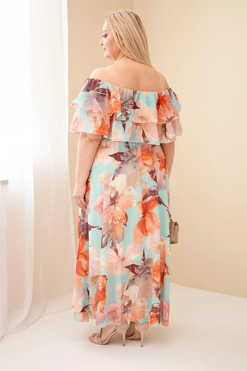 Kesi Plus Size maxi šaty s volánom mätovozelené