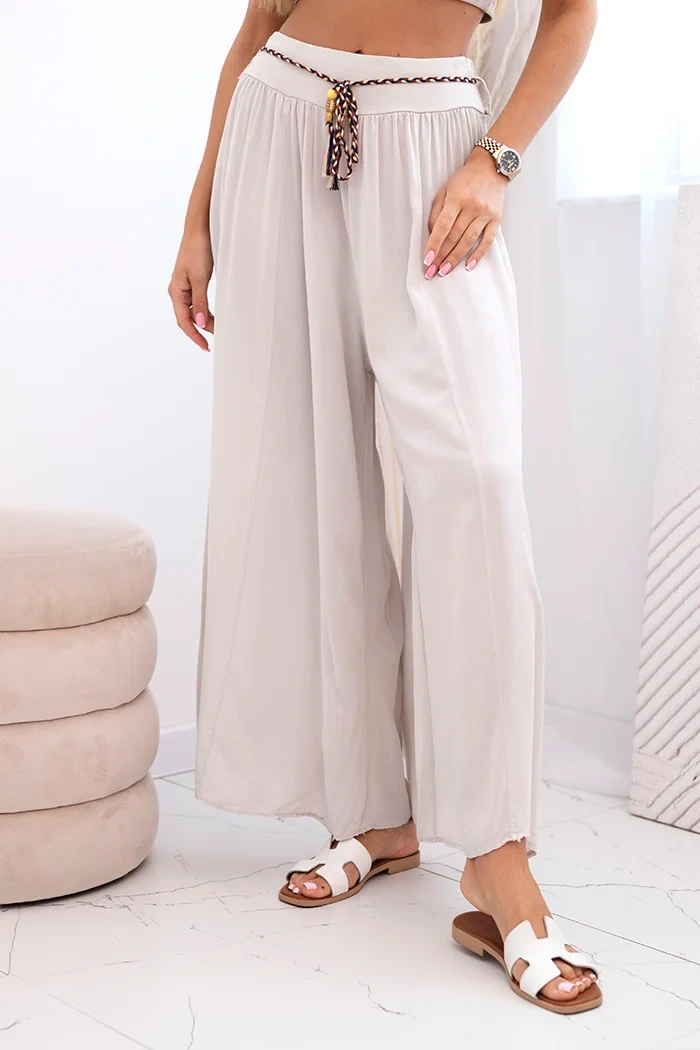 Kesi Włoski Women's wide-leg viscose trousers dark beige