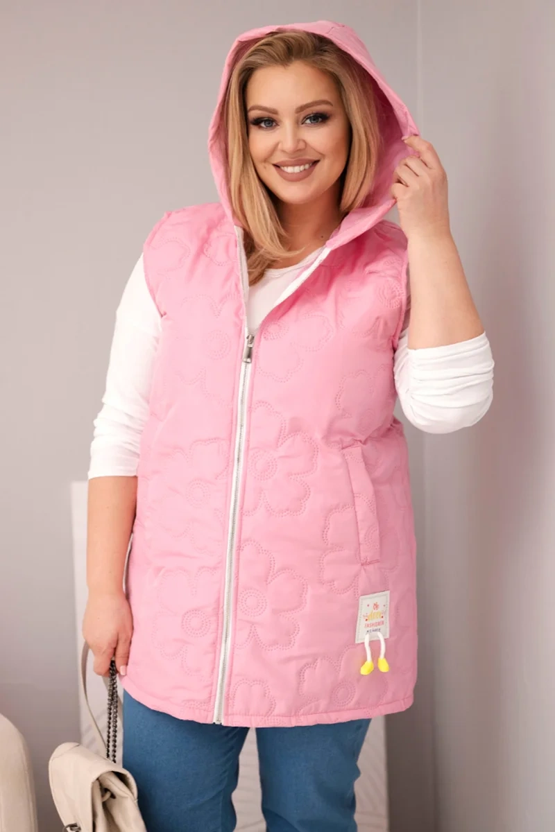 Дамски елек с качулка и флорални шевове, голям размер