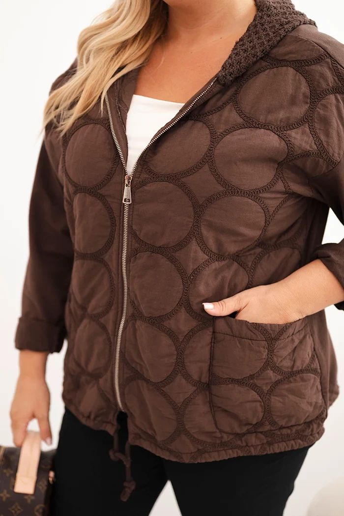 Kesi Włoski Women's Plus Size cotton zip-up hoodie brown