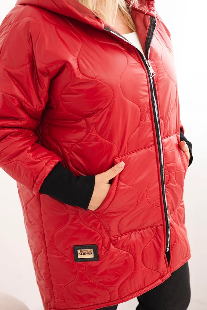 Kesi Włoski Women's Plus Size quilted jacket with a hood red