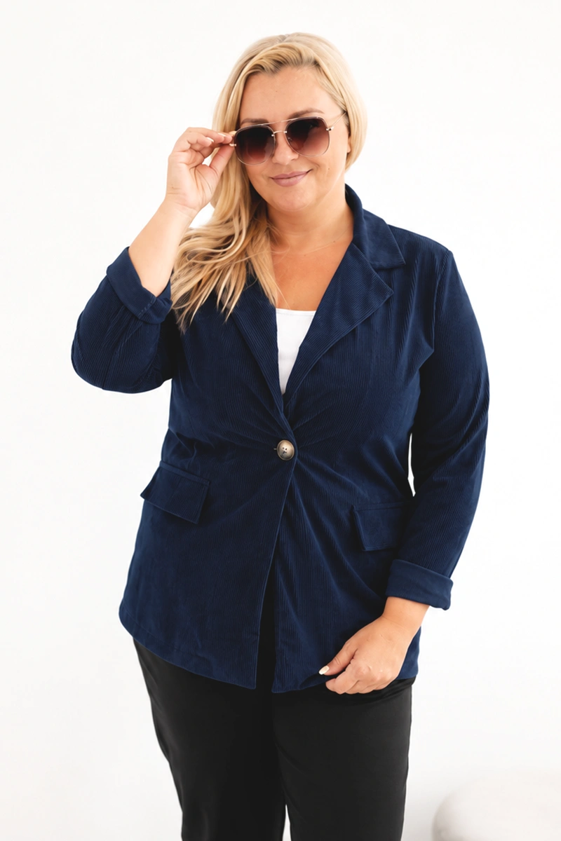 Dámske plus size kordové sako s klopami