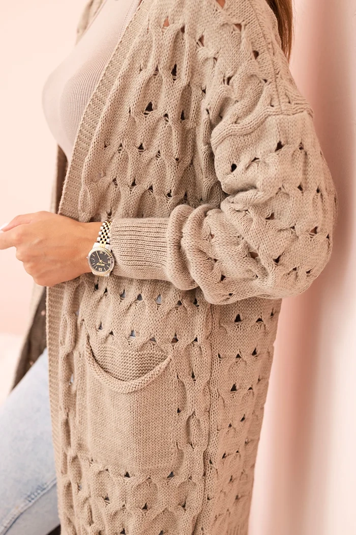 Kesi Włoski Women's openwork cardigan with pockets fango