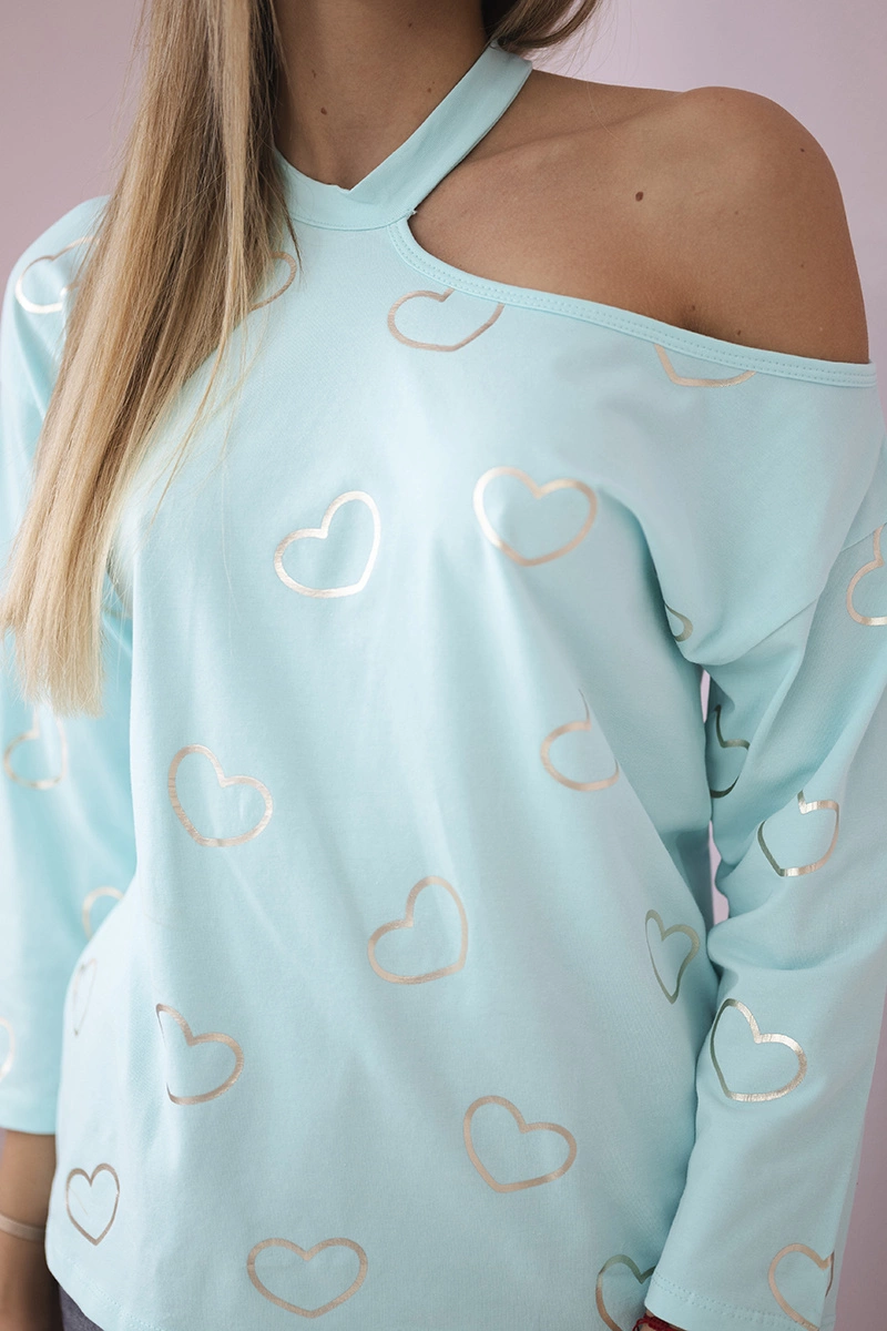 Blouse with heart mint print