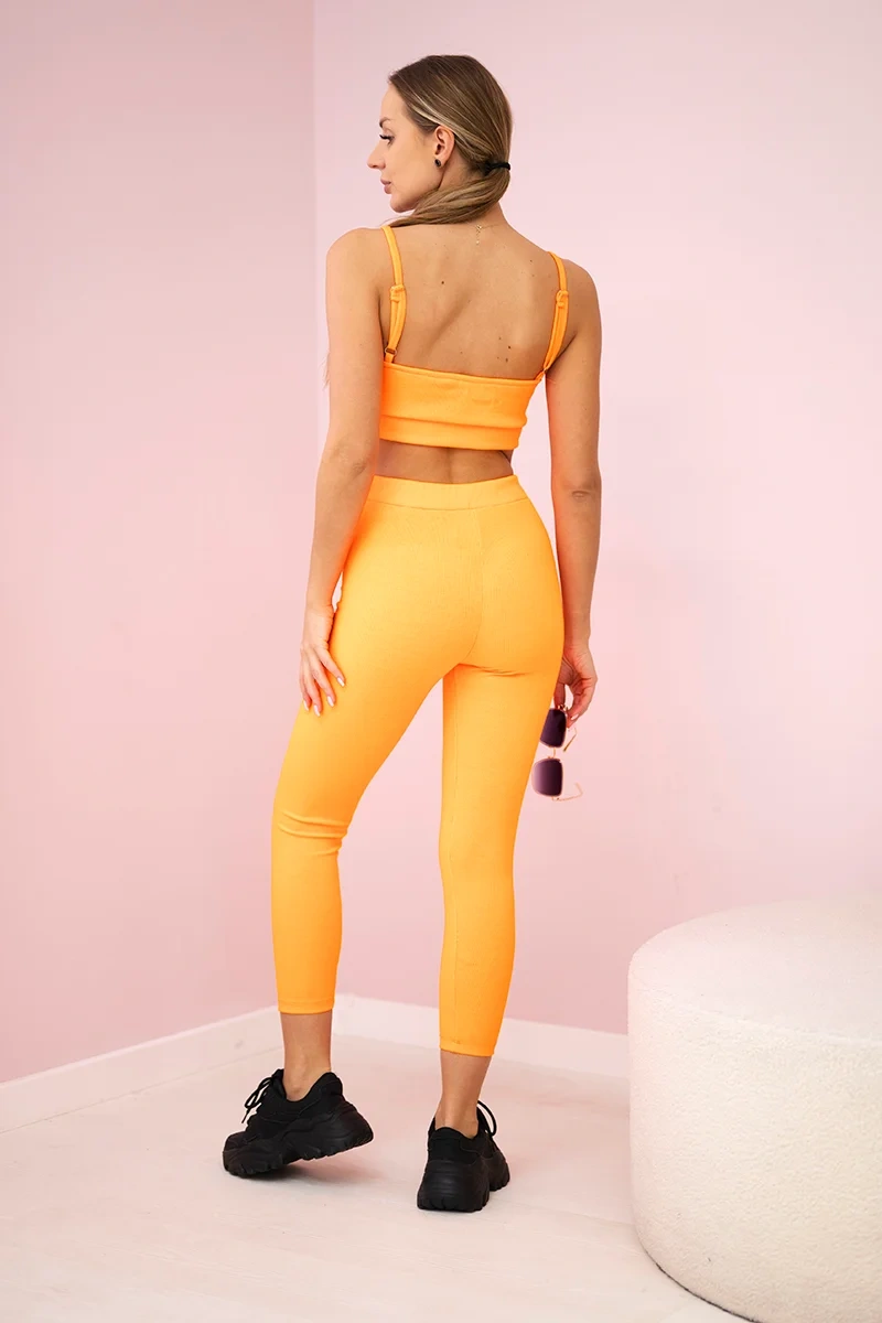 Striped top set with orange neon blouse