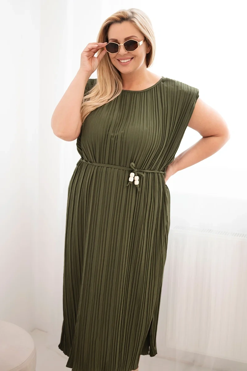 Kesi Plus size plisované midi šaty khaki