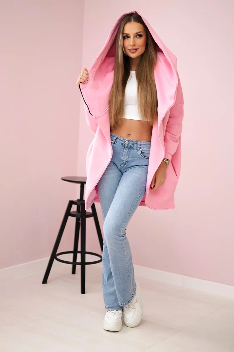 Sweatshirt with short zipper in powder pink color