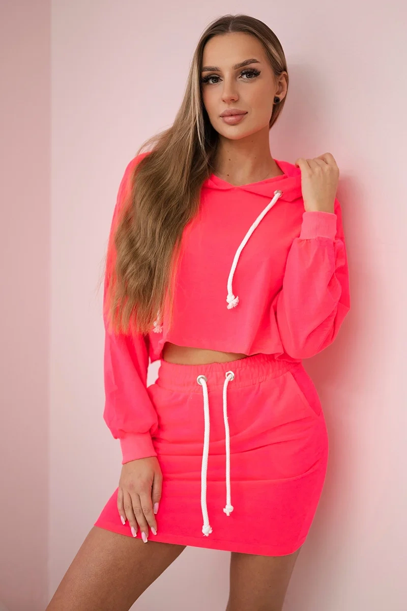 Set of sweatshirt with skirt in pink neon color