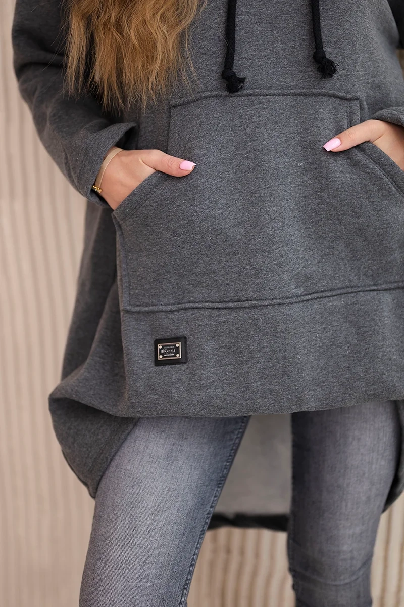 Padded sweatshirt with a long back and a graphite hood