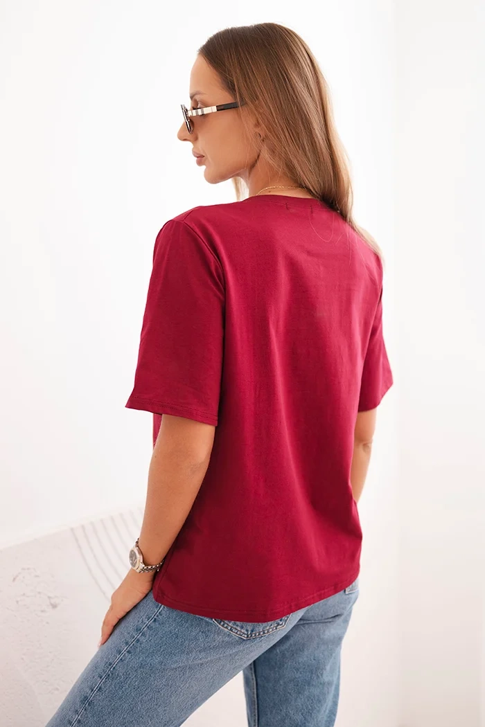 Polski Women's cotton blouse with Minimal print burgundy
