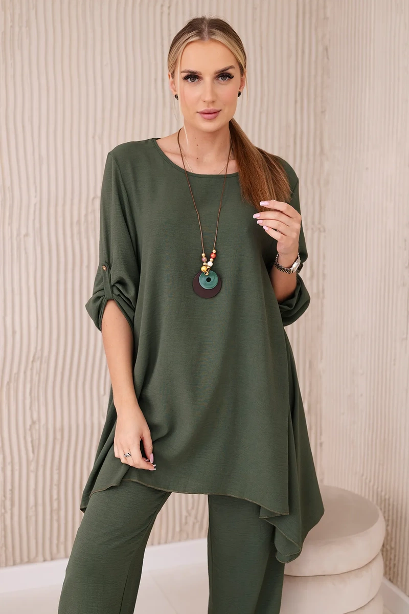 Women's blouse set with pendant + pants - khaki