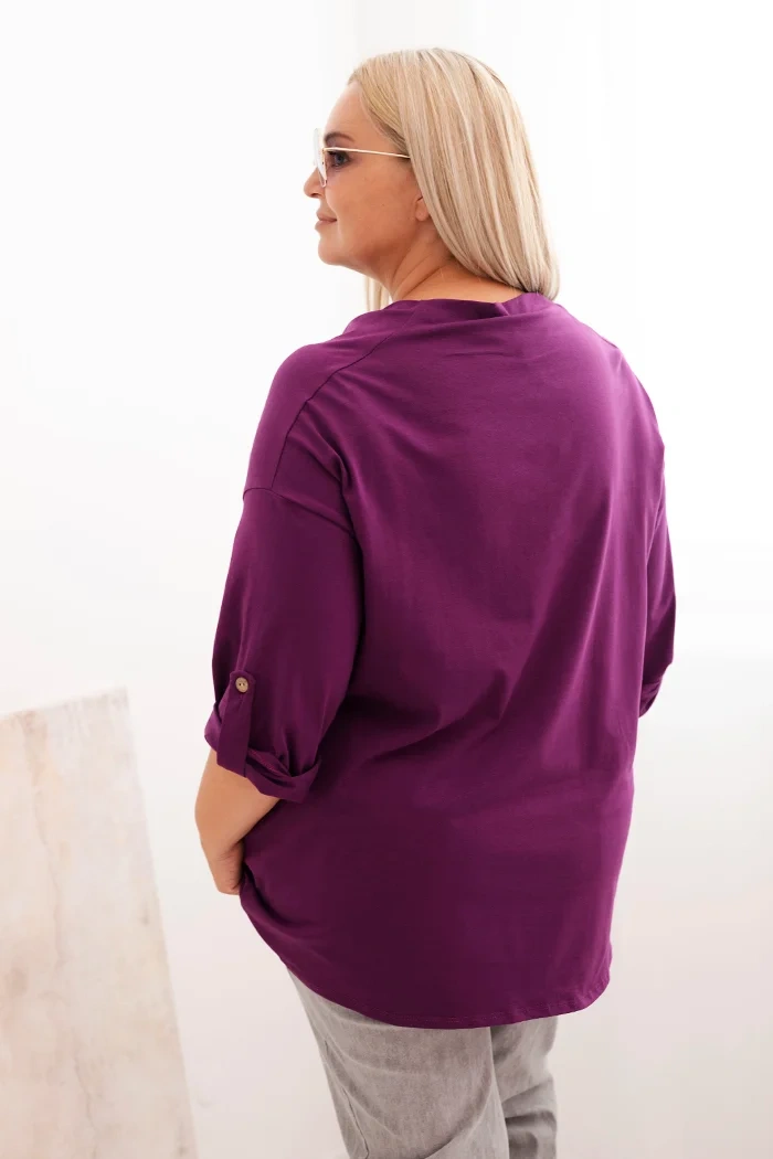 Kesi Włoski Dámska blúzka Plus Size s bavlnou vo voľnom strihu s vodným výstrihom tmavo fialová