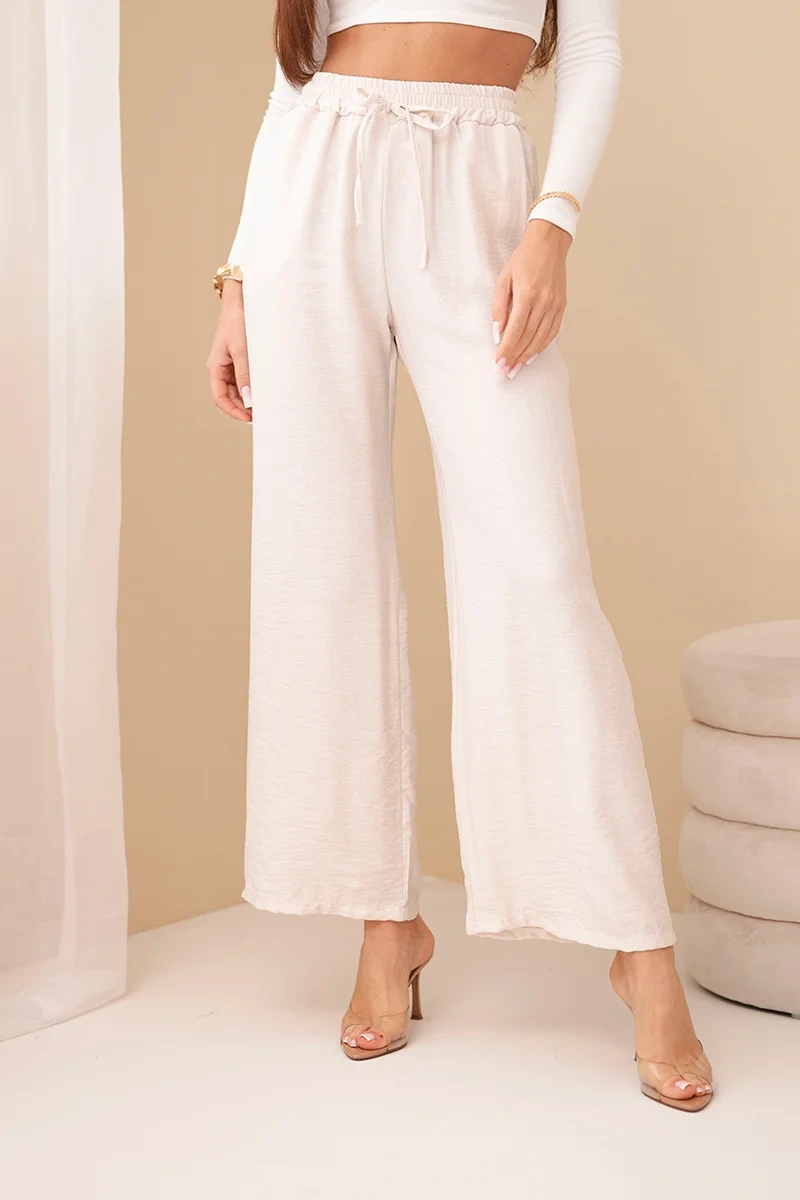 Kesi široké kalhoty z viskózy, béžové