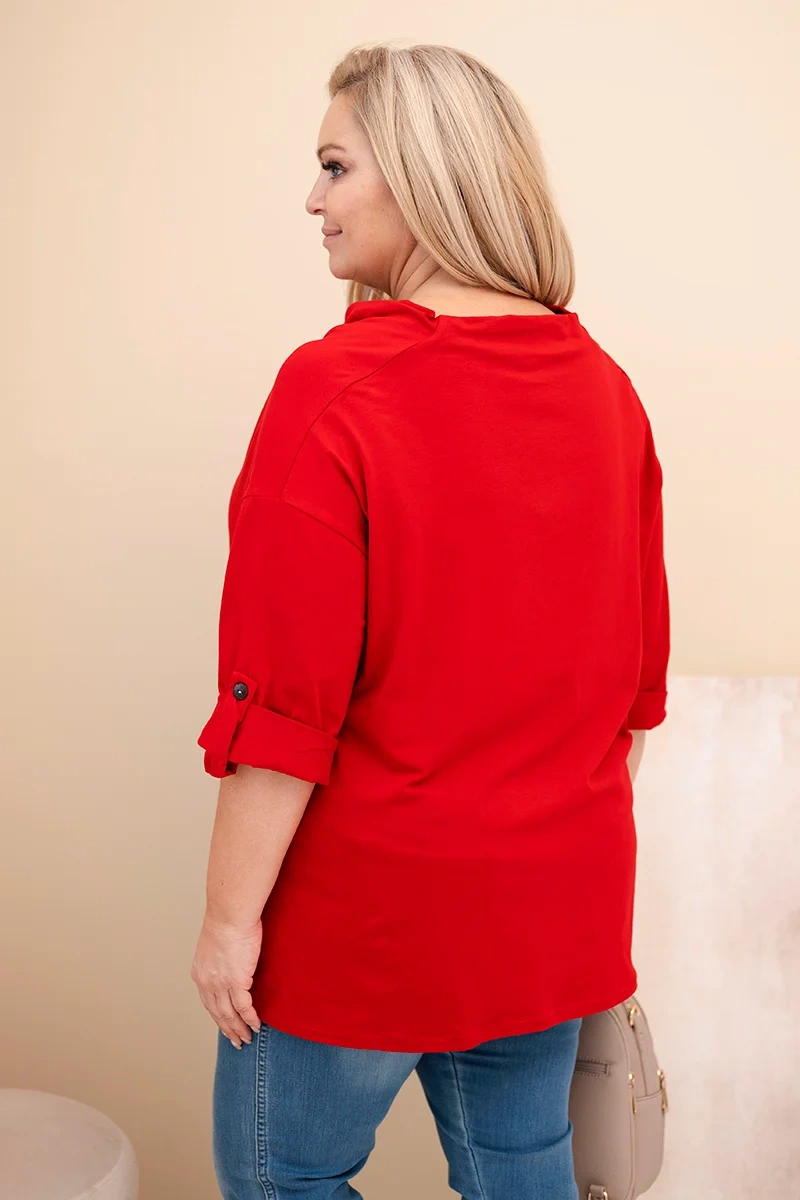 Kesi Włoski Dámska blúzka Plus Size z bavlnou vo voľnom strihu s vodným výstrihom červená