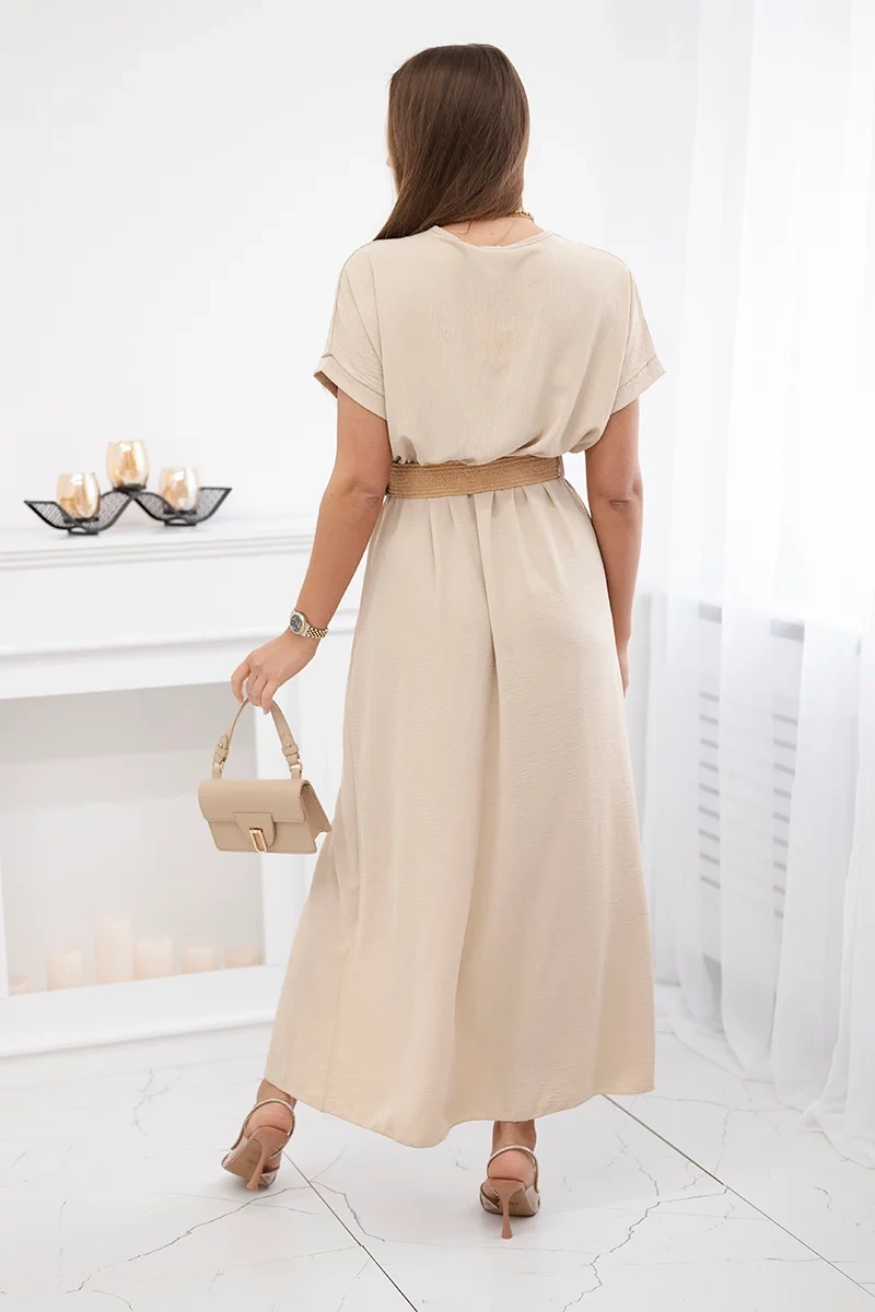 Kesi Włoski Long dress with a decorative belt beige