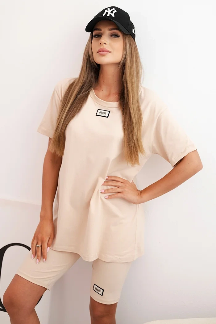 Kesi Włoski Women&#039;s cotton set with short sleeves and shorts beige