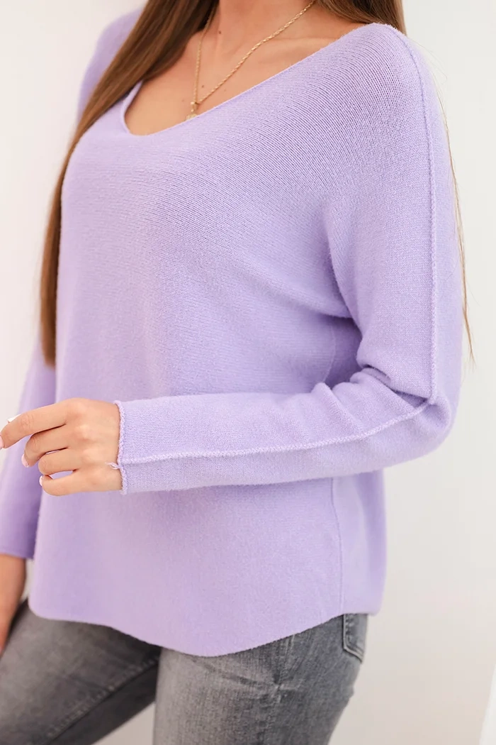 Kesi Włoski Women's sweater with viscose and V-neck light purple