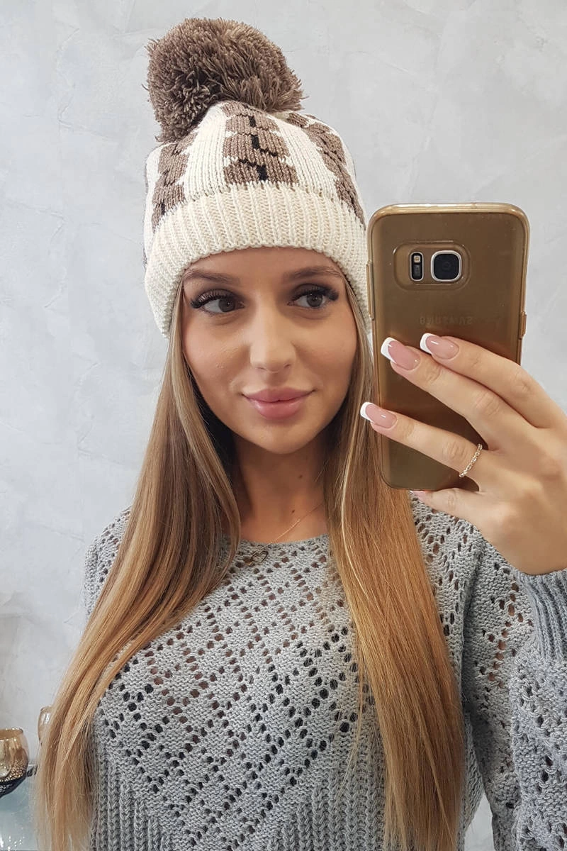marka niezdefiniowana Cap with a pompom Rozalia K323 mocca+ecru