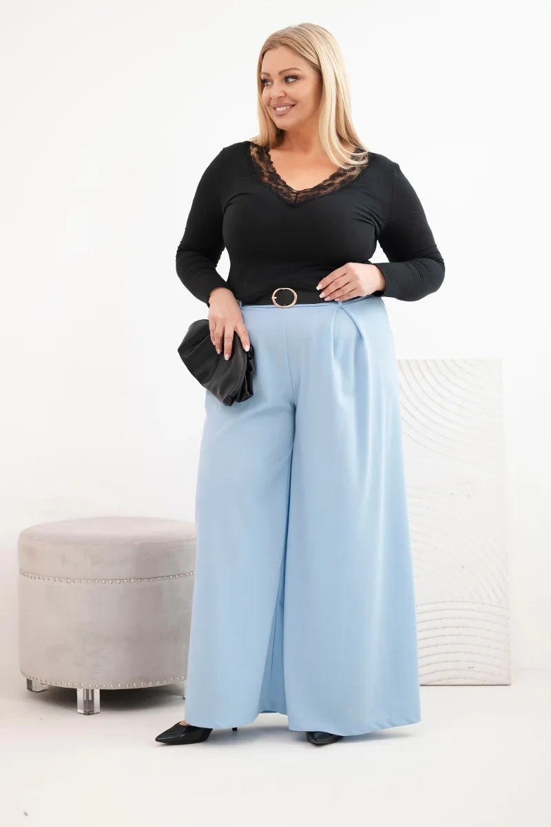 Dámske plus size nohavice s opaskom modré