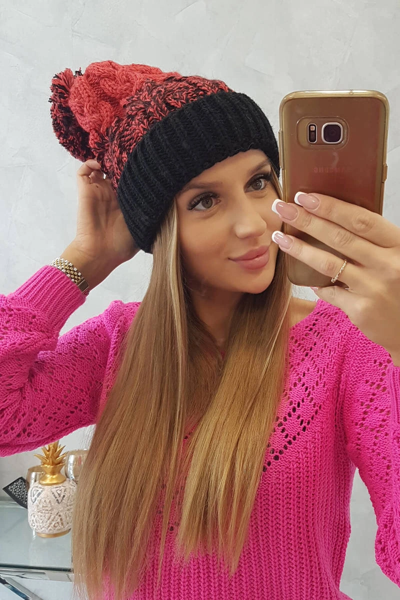 marka niezdefiniowana Dámska čiapka s pomponom Abigail K326 čierna+malina
