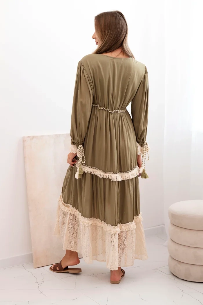 Kesi Włoski Women&#039;s boho dress with lace khaki