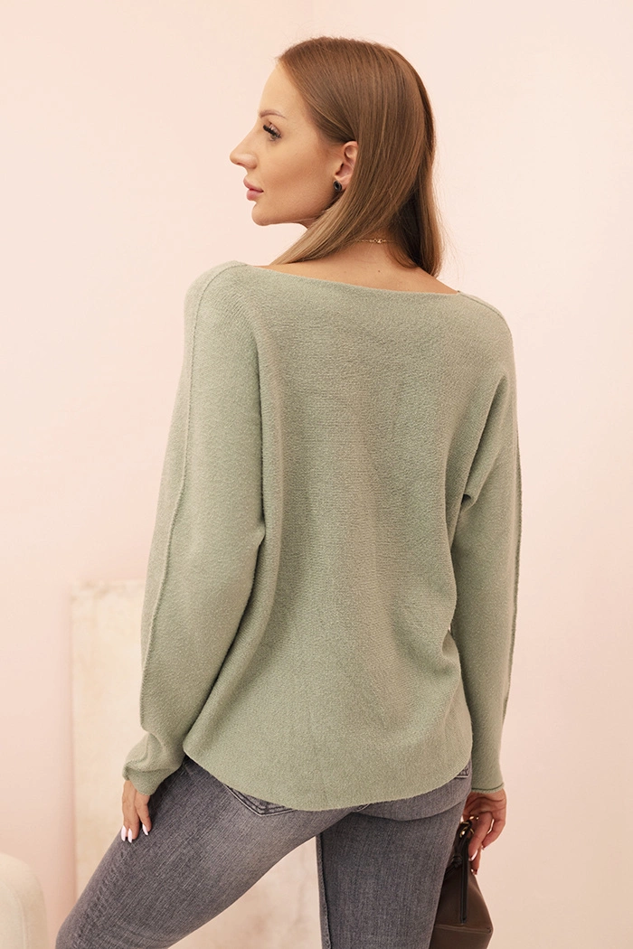Kesi Włoski Women's sweater with viscose and V-neck light khaki