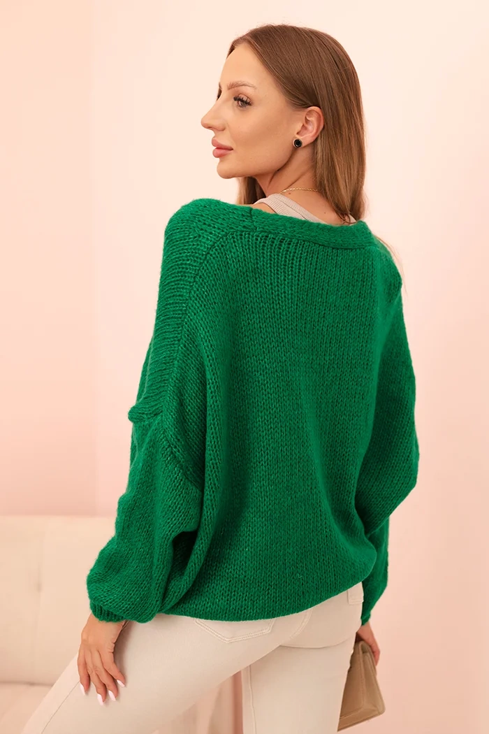Kesi Włoski Women's sweater with a V-neck and buttons green