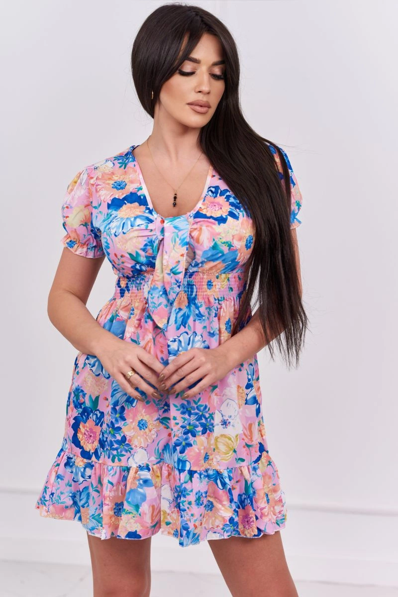 Floral V-neck dress purple-blue+purple