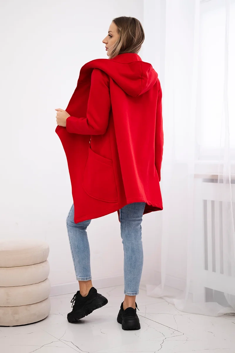 Insulated sweatshirt with asymmetrical zipper in red color