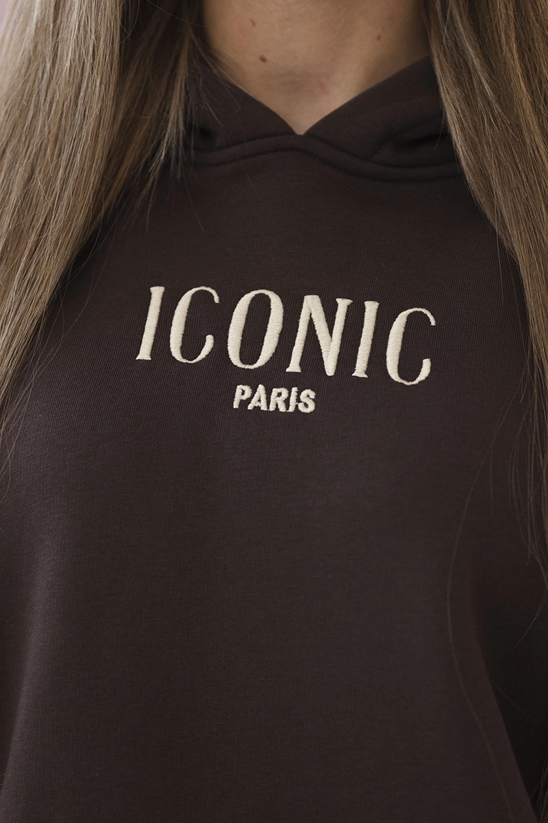 Insulated cotton set, sweatshirt with embroidery + brown trousers