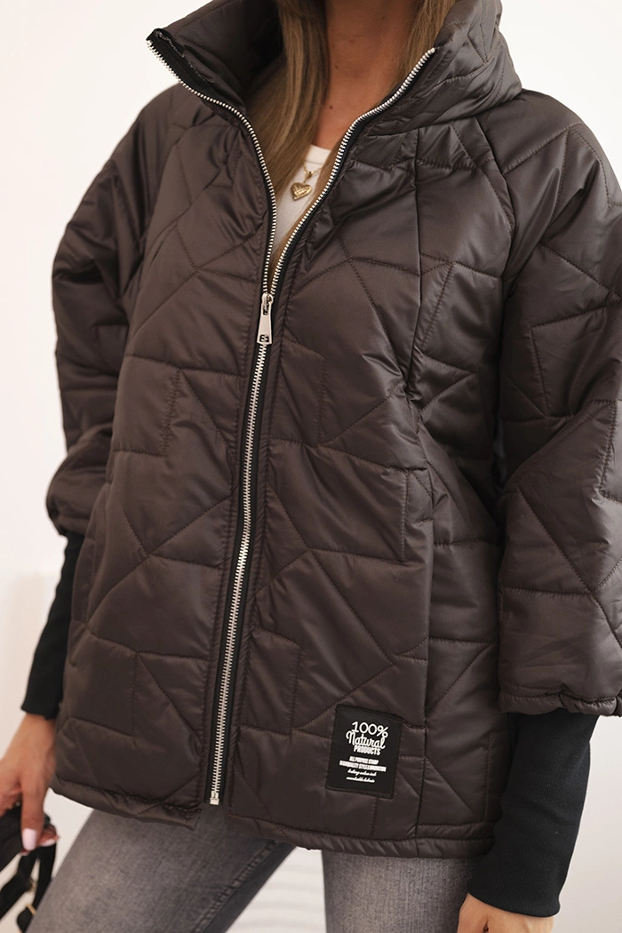 Kesi Włoski Women's quilted jacket with a short cut and a stand-up collar brown