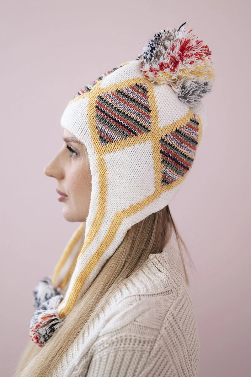 Women&#039;s cap with long ears Eunika K322 white+yellow