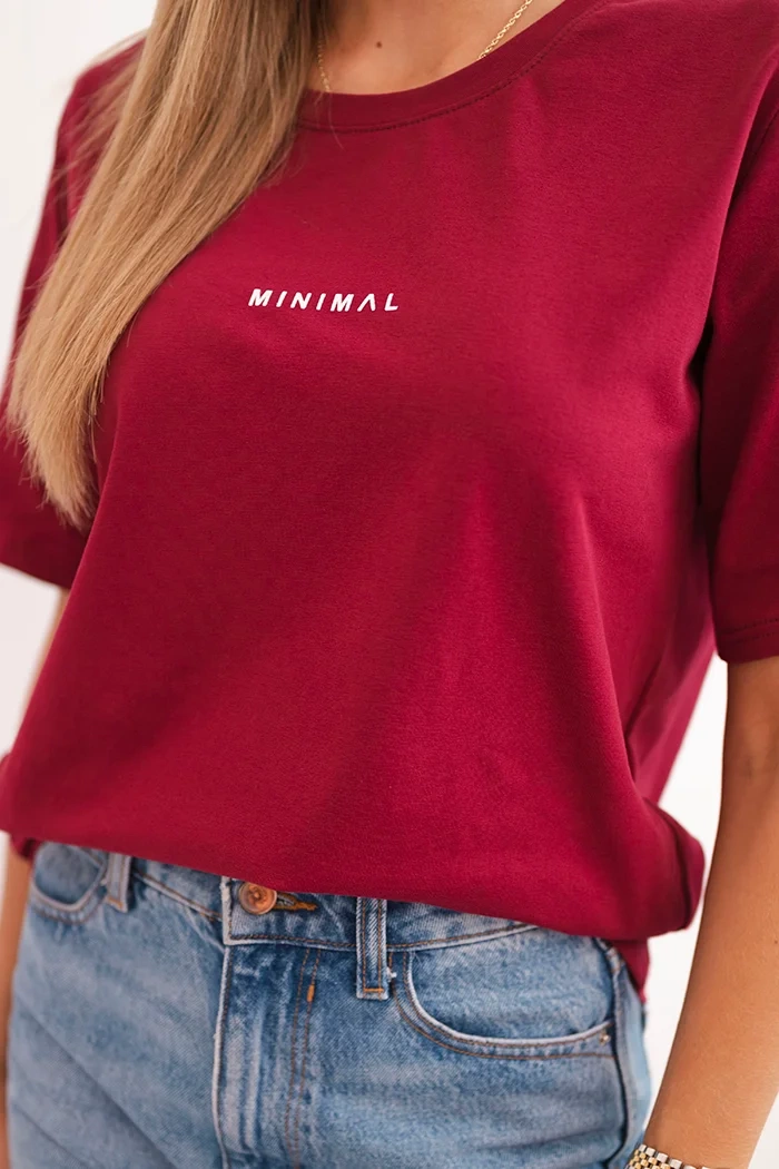 Polski Women's cotton blouse with Minimal print burgundy