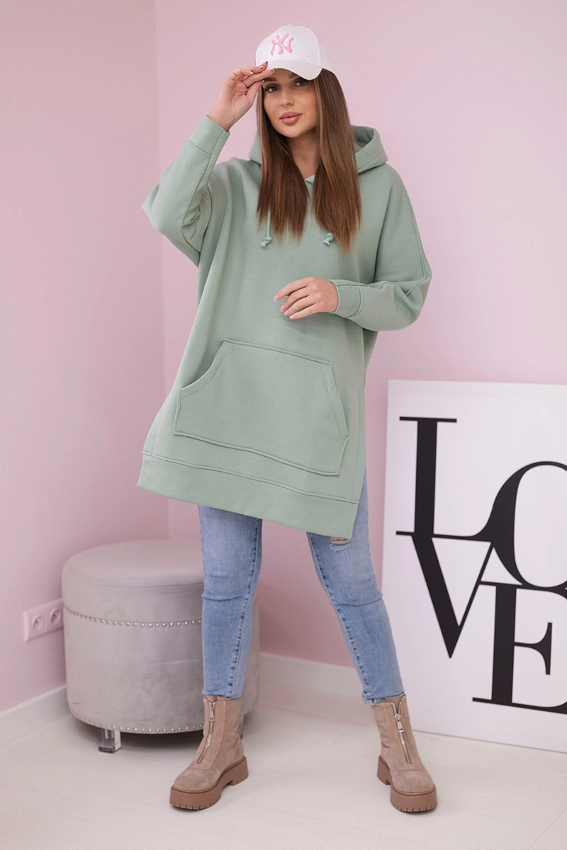 Insulated sweatshirt with slits on the sides dark mint