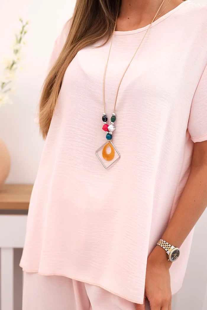 Kesi Włoski Women&#039;s set with a loose blouse and wide pants powder pink