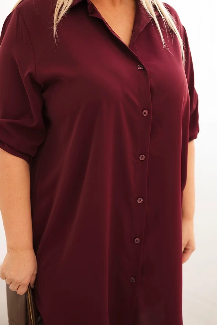Kesi Włoski Plus Size women&#039;s shirt dress with a longer back and rolled-up sleeve plum