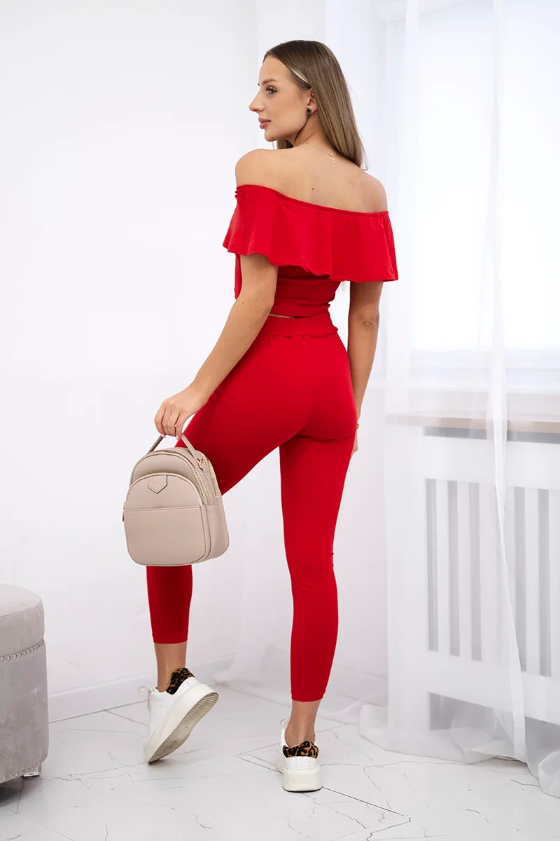 Set with red ruffle