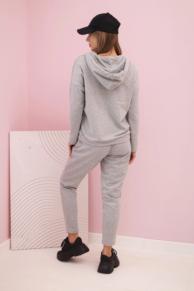 Kesi Women's cotton tracksuit set with a hood and print gray