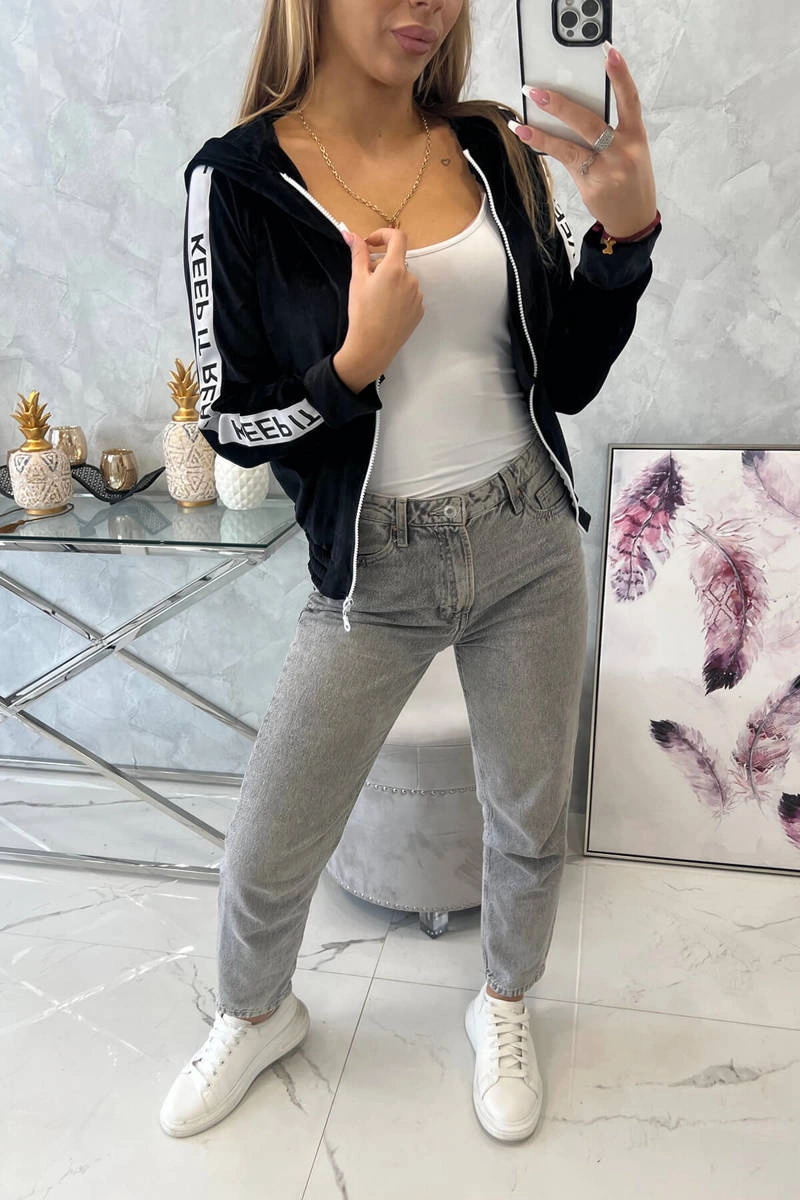 Kesi Velor sweatshirt with a hood black